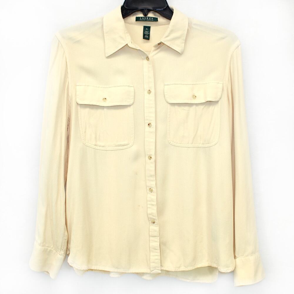 Lauren Ralph Lauren Y2K viscose button down shirt top blouse pockets XL